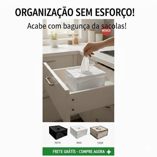 Puxa Saco para Gaveta Organizador de Sacolas Plasticas Compacto Cozinha Premium - Branco