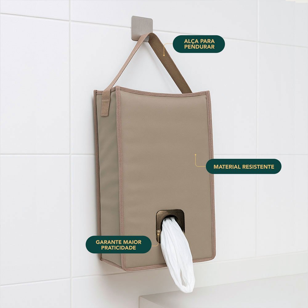 Puxa Saco Porta Sacolas Moderno De Pendurar Organizador De Sacos E Sacolas Premium - Caqui