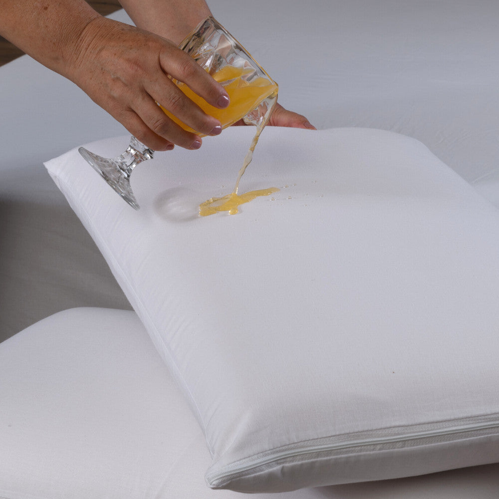 Capa Protetora Impermeável Para Travesseiro 1 Peça 70cm X 50cm 100% Algodão Percal 180 Fios Com Zíper Branco