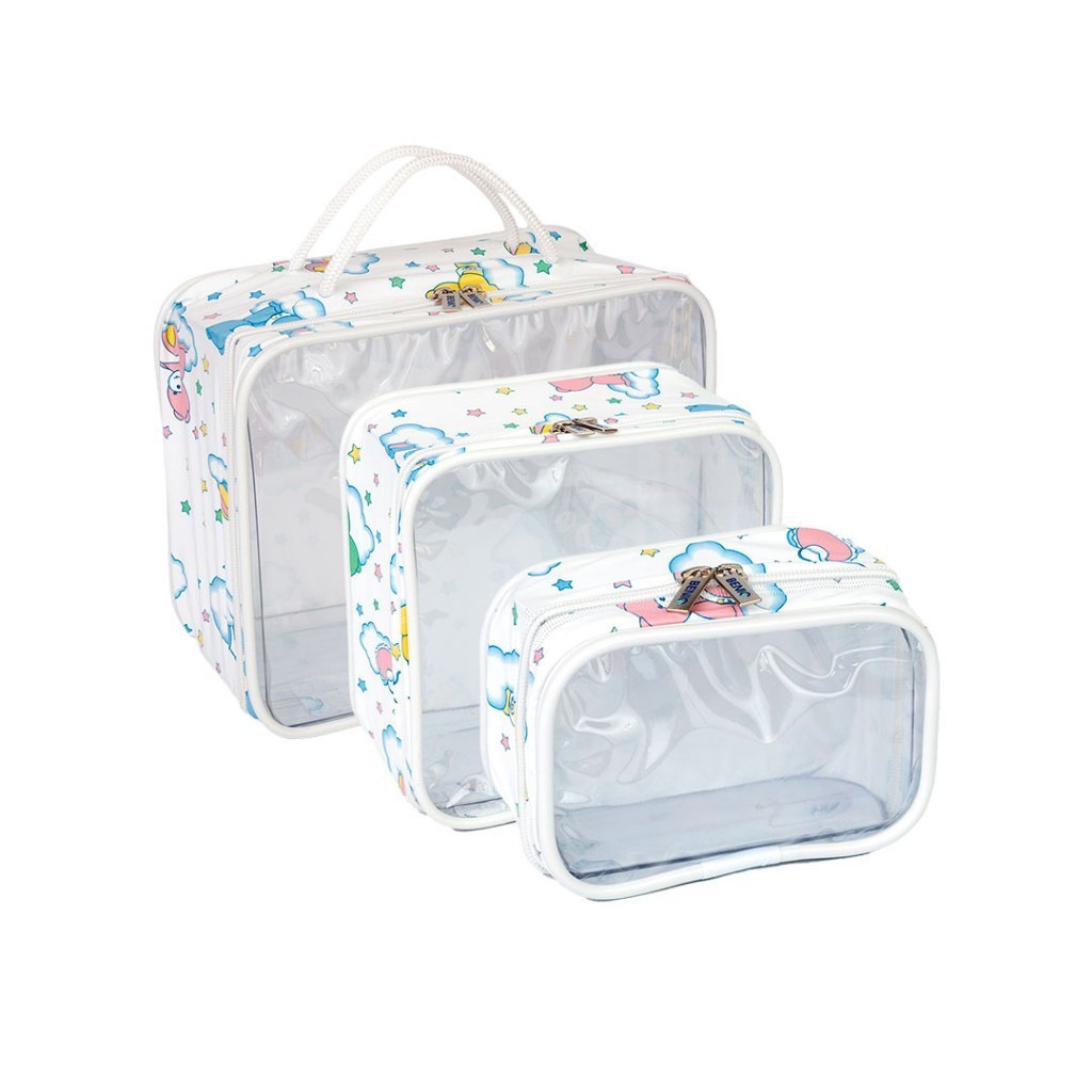 Kit Necessaire Organizador Mala Viagem Maternidade Maquiagem Lisa e Estampada - 3 Peças