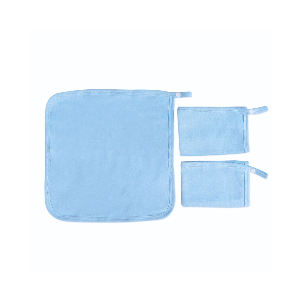 Kit com 3 Paninho de Boca Babete Bebê Malha Liso com Viés e Prendedor de Chupeta 30x30cm
