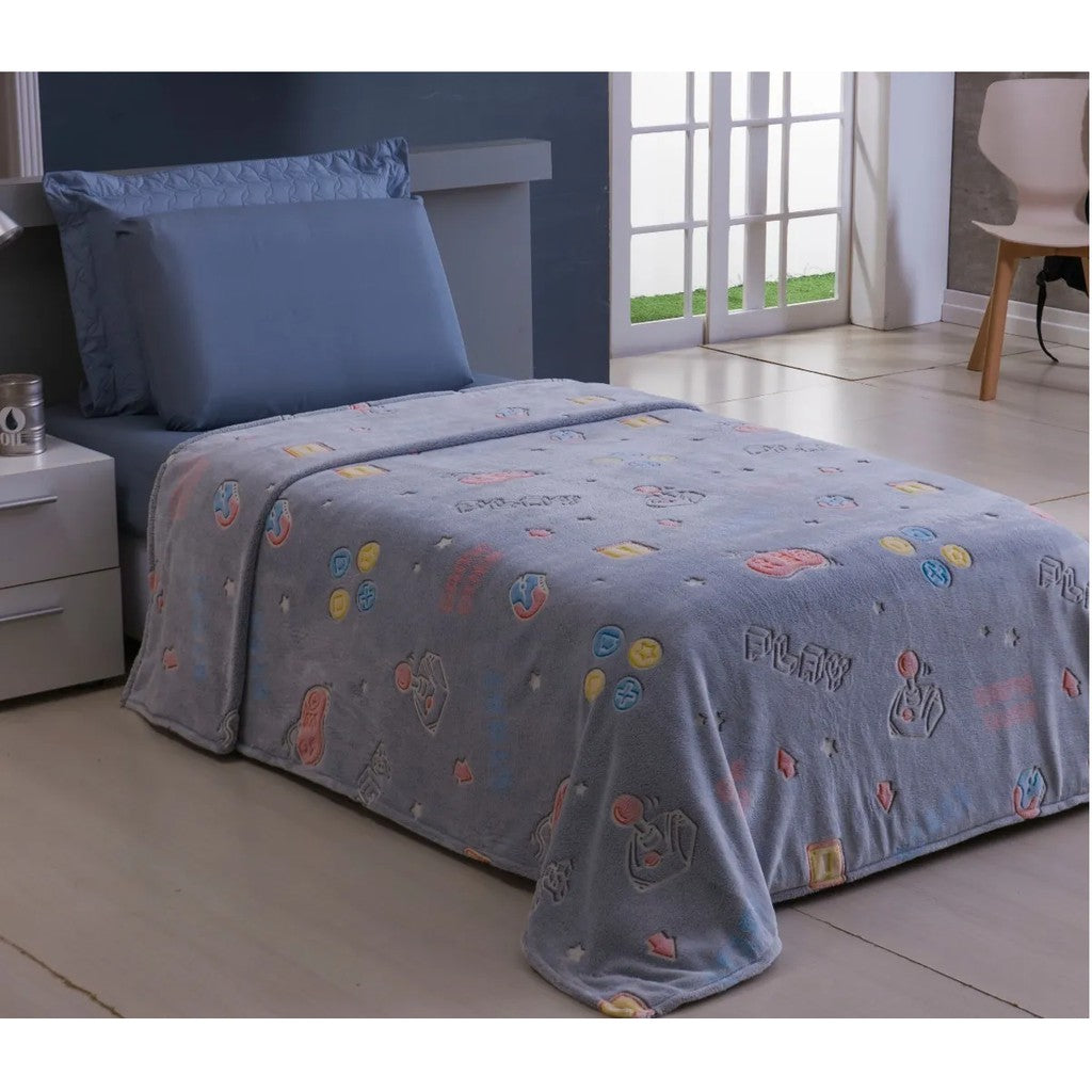 Manta Shine Mágica Fluorescente Solteiro 1,50m x 2,20m – Luminosa que Brilha no Escuro Infantil
