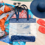 Sacola Bolsa De Praia Impermeável Com Zíper E Bolso Interno Azul-marinho Liso Níquel Padrão