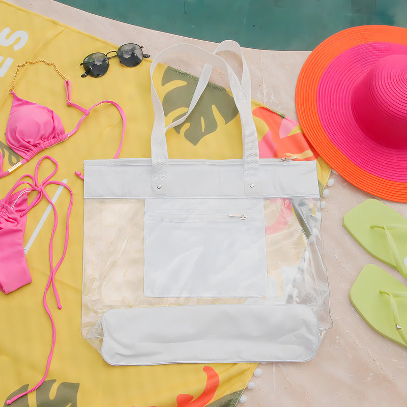 Bolsa Sacola De Praia Piscina Impermeável Transparente Branco Liso Níquel Padrão