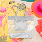 Bolsa Praia Impermeável Transparente Zíper Cinza Liso Níquel Padrão