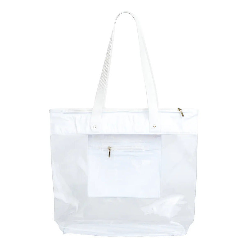 Bolsa Sacola De Praia Piscina Impermeável Transparente Branco Liso Níquel Padrão