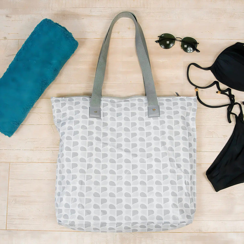 Bolsa Sacola De Praia Impermeável Resistente Bolso Interno Cor Beniq Cinza Desenho Do Tecido Estampada Estampado
