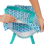 Sacola Bolsa De Praia Impermeável Com Zíper E Bolso Interno Azul Listras