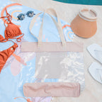 Bolsa Sacola De Praia Piscina Impermeável Transparente Zíper Acambamento Dos Ferragens Níquel Cor Nude Correia De Ombro Padrão Desenho Do Tecido Liso