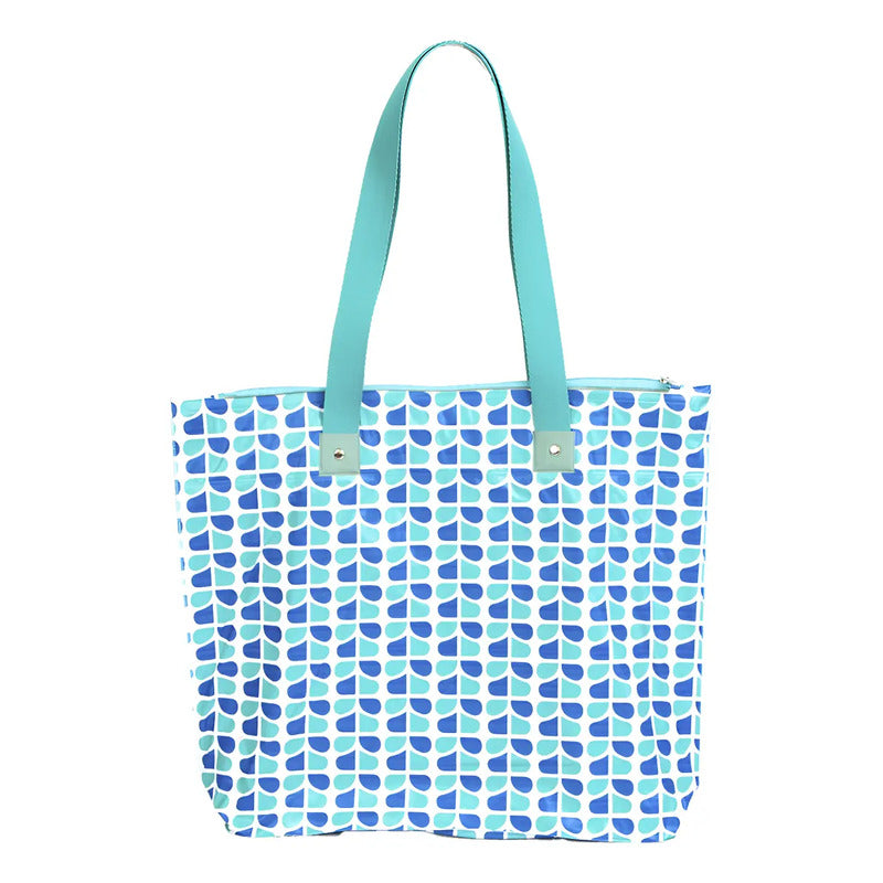 Sacola Bolsa De Praia Impermeável Com Zíper E Bolso Interno Azul Listras