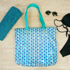 Sacola Bolsa De Praia Impermeável Com Zíper E Bolso Interno Azul Listras