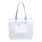 Bolsa Sacola De Praia Piscina Impermeável Transparente Zíper Cor Branco Listra Correia De Ombro Padrão Desenho Do Tecido Liso Níquel