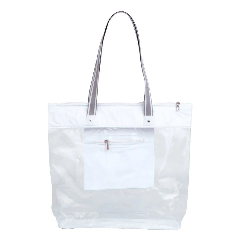 Bolsa De Praia Impermeável Transparente Zíper Cor Branco Branco Listra Liso Níquel Padrão