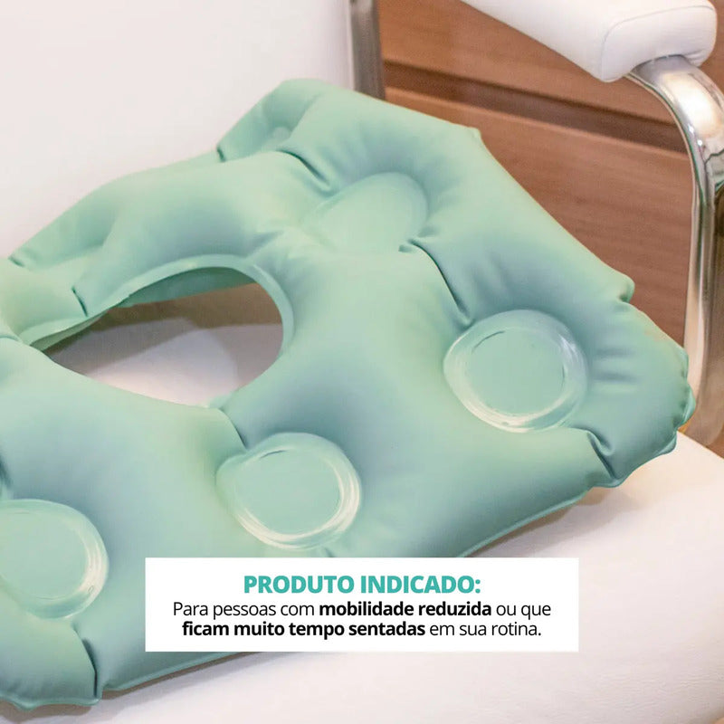 Almofada Ortopédica Inflável Quadrada Verde 45x45cm Água Ar Antiescaras