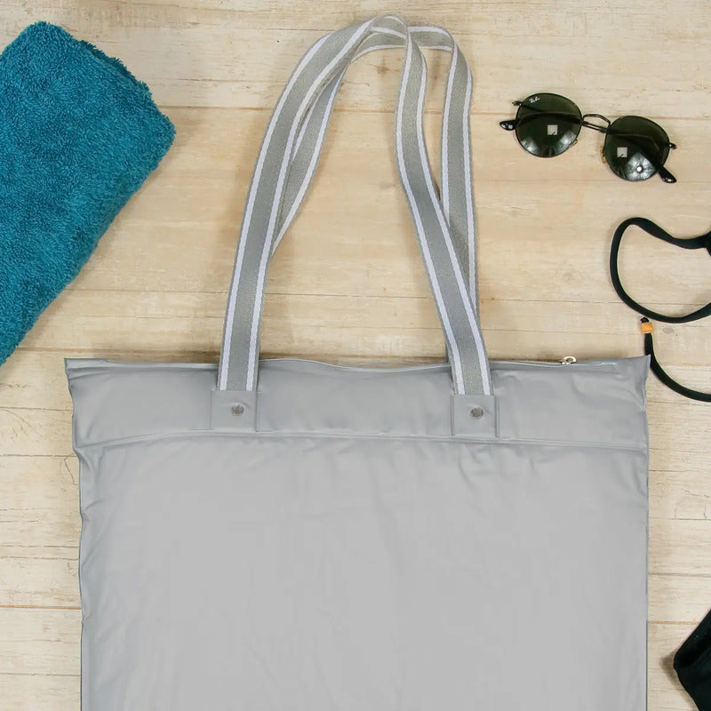 Bolsa Praia Impermeável Resistente Cor Cinza Tecido Liso Cinza Liso Prata