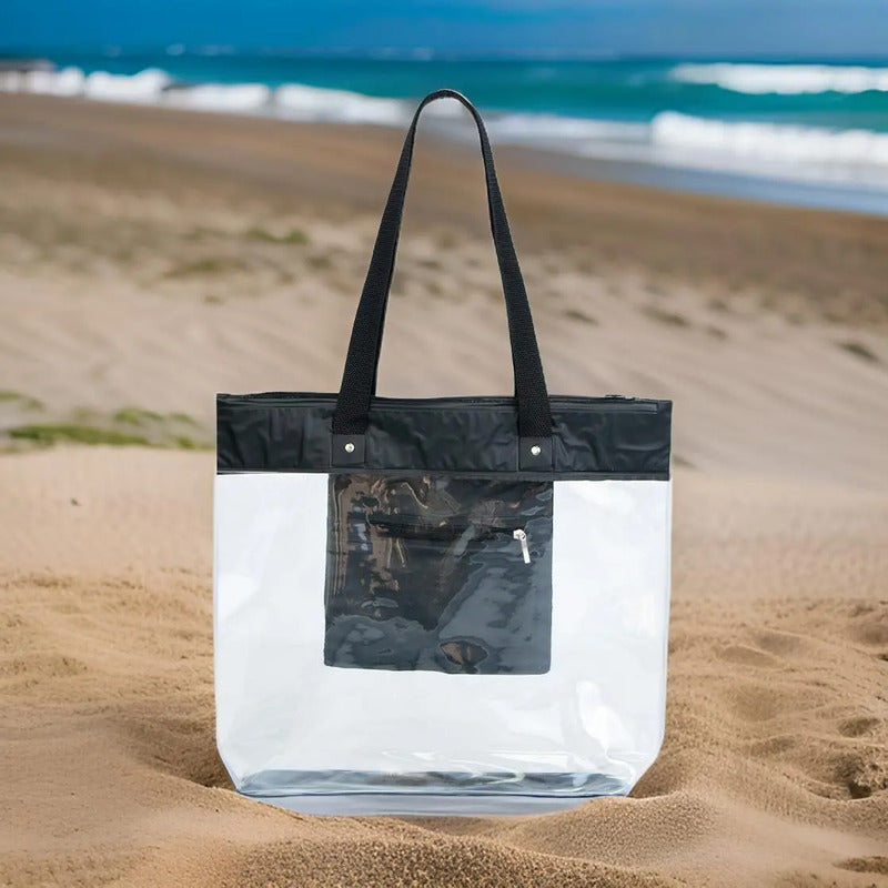 Bolsa Sacola De Praia Piscina Cor Preto Correia De Ombro Preto Liso Níquel Padrão