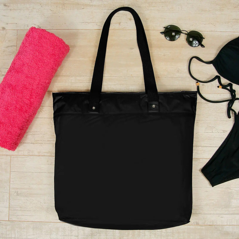 Bolsa Sacola De Praia Impermeável Bolso Interno Resistente Cor Preto Desenho Do Tecido Lisa