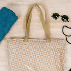 Bolsa De Praia Impermeável Bolso Interno Cor Chess Marrom Chess Marrom Estampado Beige
