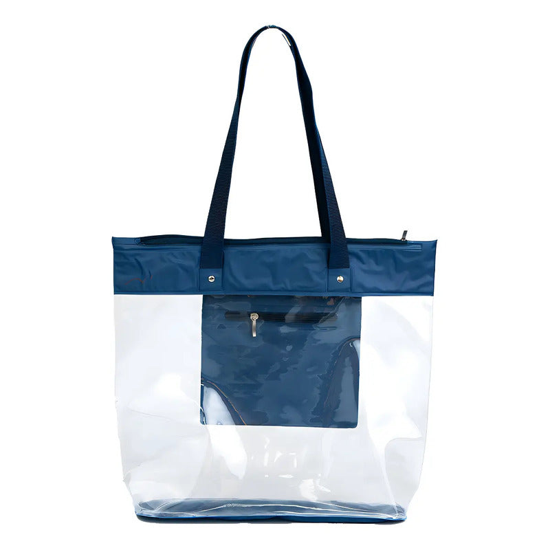 Sacola Bolsa De Praia Impermeável Com Zíper E Bolso Interno Azul-marinho Liso Níquel Padrão