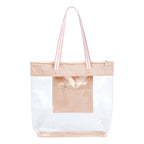 Bolsa Sacola De Praia Cor Nude Listra Correia De Ombro Nude Listra Liso Níquel Padrão