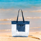 Bolsa Sacola De Praia Piscina Impermeável Transparente Zíper Acambamento Dos Ferragens Níquel Cor Azul-marinho Correia De Ombro Padrão Desenho Do Tecido Liso