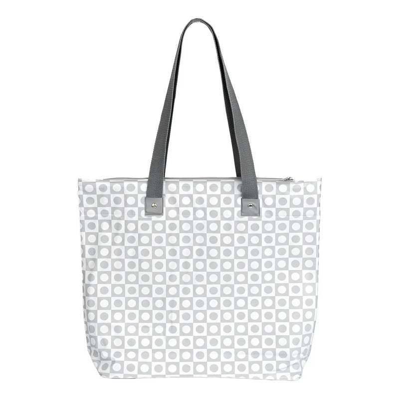 Bolsa Sacola De Praia Impermeável Resistente Bolso Interno Cor Chess Cinza Desenho Do Tecido Estampada