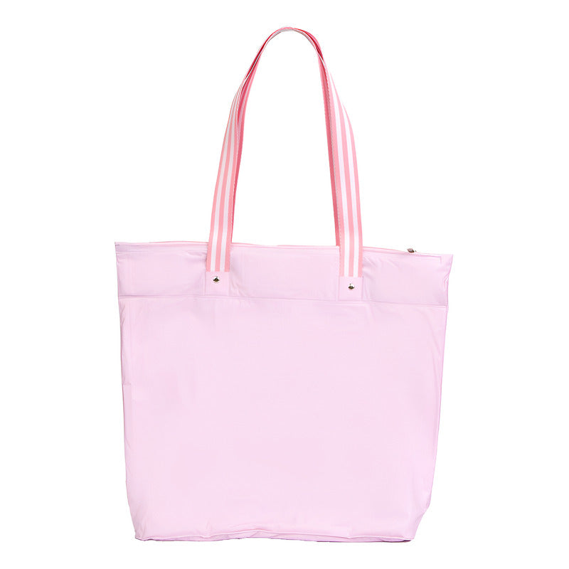 Bolsa Sacola De Praia Impermeável Resistente Bolso Interno Cor Rosa Desenho Do Tecido Lisa