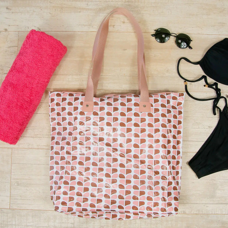 Bolsa Sacola De Praia Impermeável Resistente Bolso Interno Cor Beniq Rose Desenho Do Tecido Estampada