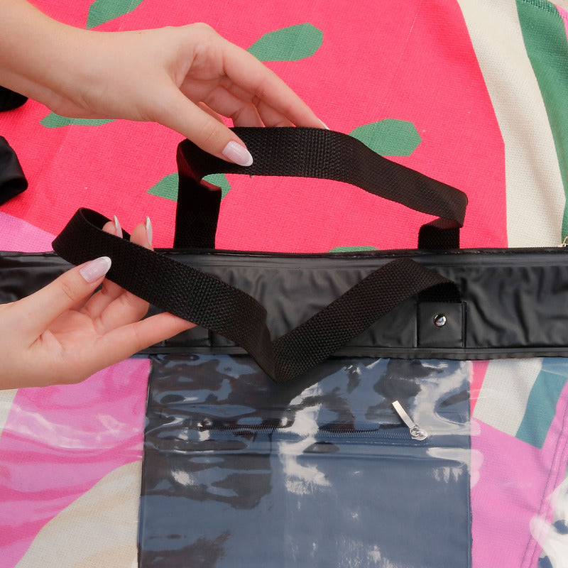 Bolsa Sacola De Praia Piscina Impermeável Transparente Zíper Acambamento Dos Ferragens Níquel Cor Preto Correia De Ombro Padrão Desenho Do Tecido Liso