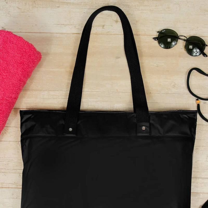 Bolsa Praia Impermeável Bolso Interno Resistente Cor Preto Preto Liso