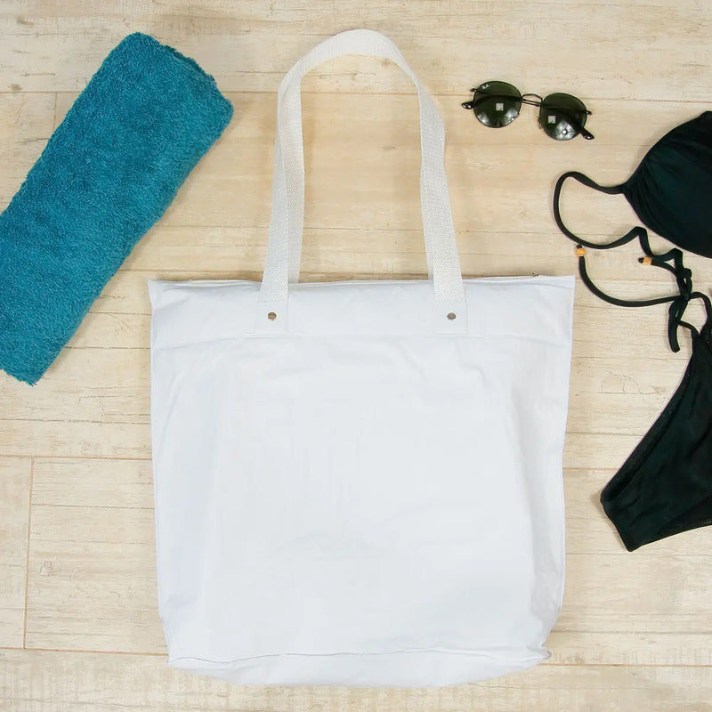 Bolsa Sacola De Praia Impermeável Resistente Bolso Interno Cor Branco Desenho Do Tecido Lisa
