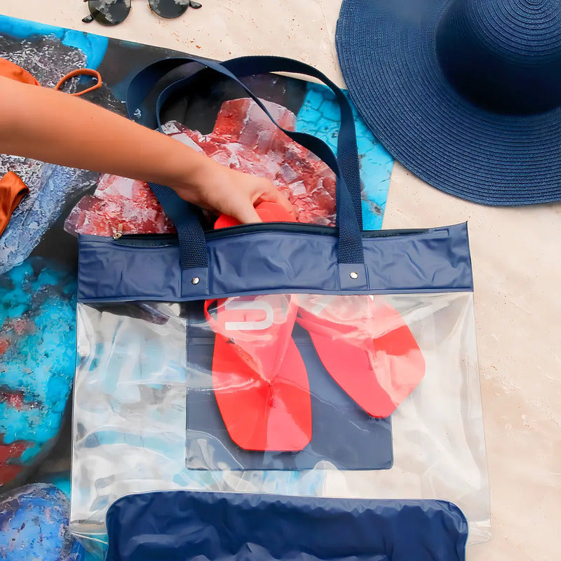 Bolsa De Praia Impermeável Transparente  Cor Azul-marinho Azul-marinho Liso Níquel Padrão