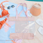 Bolsa Sacola De Praia Piscina Impermeável Transparente Zíper Cor Nude Listra Correia De Ombro Padrão Desenho Do Tecido Liso Níquel