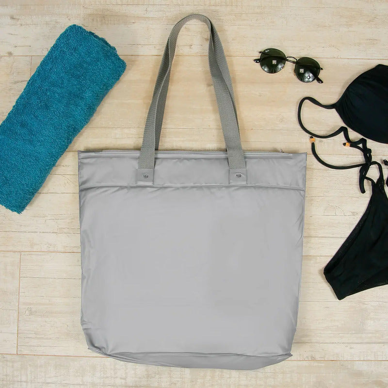 Bolsa Praia Impermeável Resistente Cor Cinza Tecido Liso Cinza Liso Prata