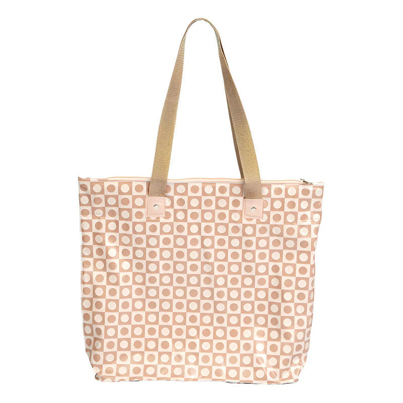 Bolsa De Praia Impermeável Bolso Interno Cor Chess Marrom Chess Marrom Estampado Beige
