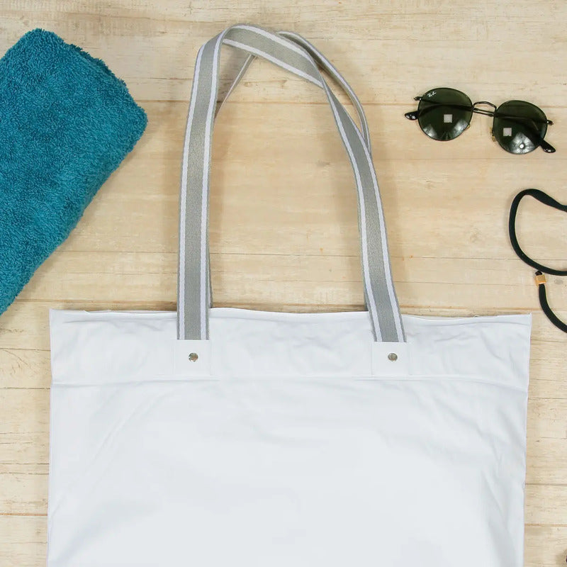 Bolsa Sacola De Praia Impermeável Resistente Bolso Interno Cor Branco Desenho Do Tecido Lisa