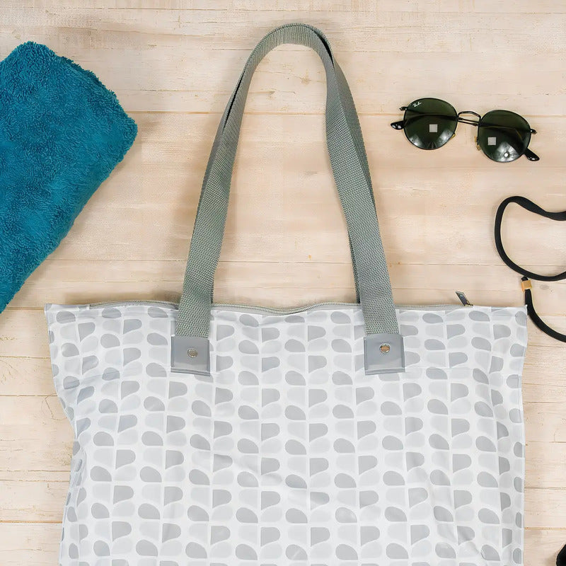Bolsa De Praia Impermeável Bolso Interno Cor Cinza Estampada Beniq Cinza Estampado Cinza
