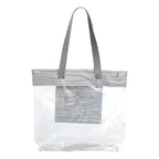 Bolsa Sacola De Praia Piscina Impermeável Transparente Zíper Acambamento Dos Ferragens Níquel Cor Cinza Correia De Ombro Padrão Desenho Do Tecido Liso