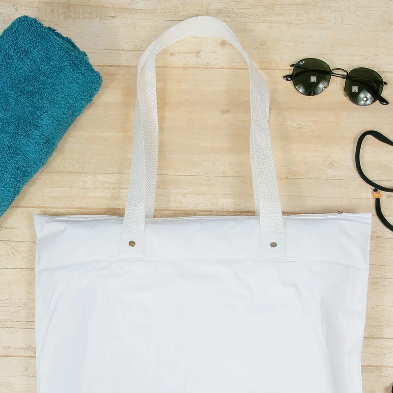 Bolsa Praia Impermeável Resistente Bolso Interno Cor Branco Branco Liso Blanco