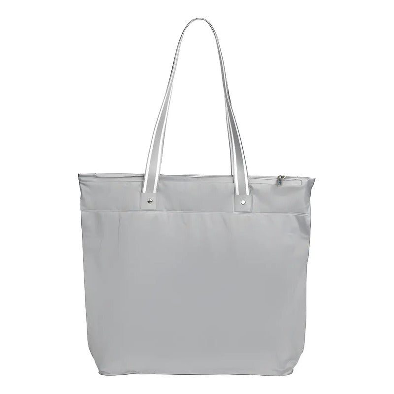 Bolsa De Praia Impermeável Cinza Com Zíper E Bolso Interno Cinza Listra Liso Padrão