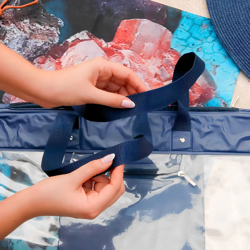 Sacola Bolsa De Praia Impermeável Com Zíper E Bolso Interno Azul-marinho Liso Níquel Padrão