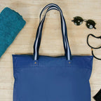 Bolsa Praia Impermeável Azul Com Zíper E Bolso Interno Pvc Dobrável Azul Listra Liso Padrão