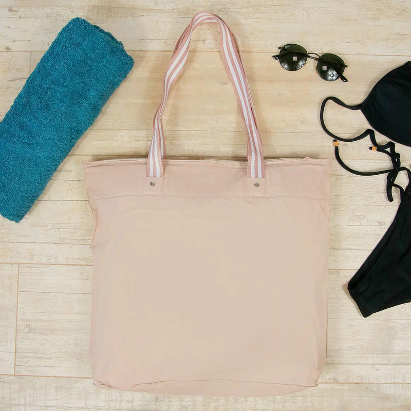 Bolsa Praia Impermeável Resistente Bolso Interno Cor Nude Nude Liso