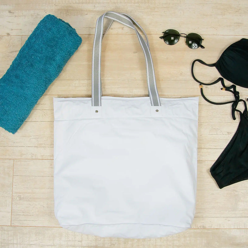 Bolsa Praia Impermeável Resistente Bolso Interno Cor Branco Branco Liso Blanco