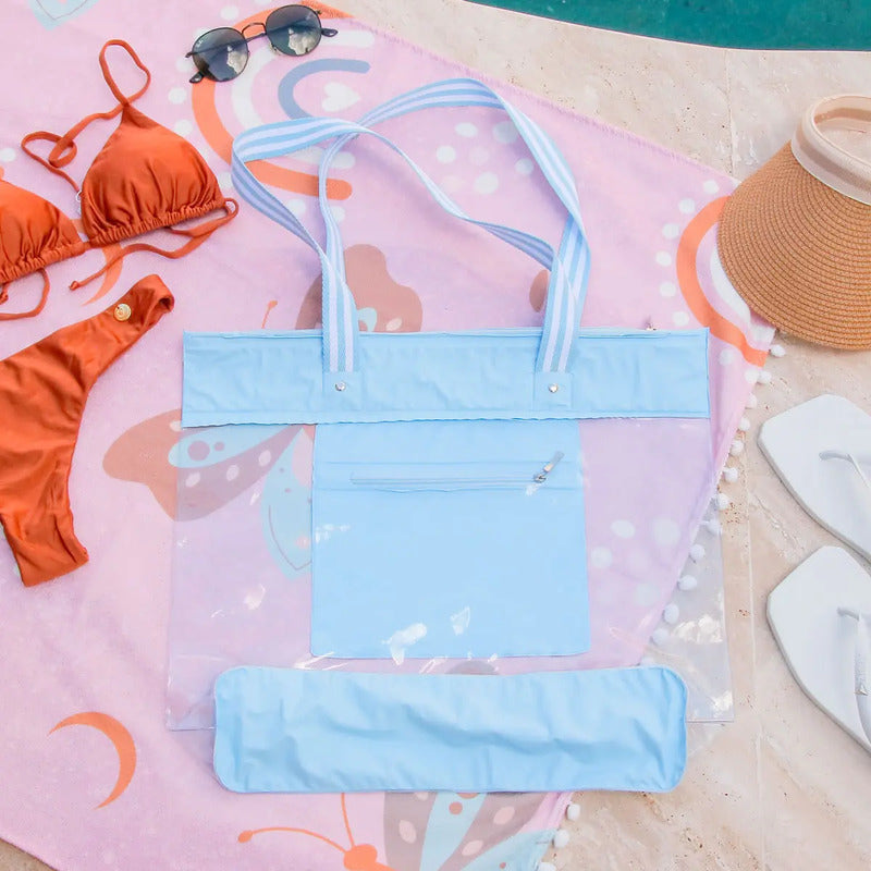 Bolsa Praia Impermeável Com Bolso Interno E Ziper Cor Azul Azul Liso