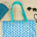 Sacola Bolsa De Praia Impermeável Com Zíper E Bolso Interno Azul Listras