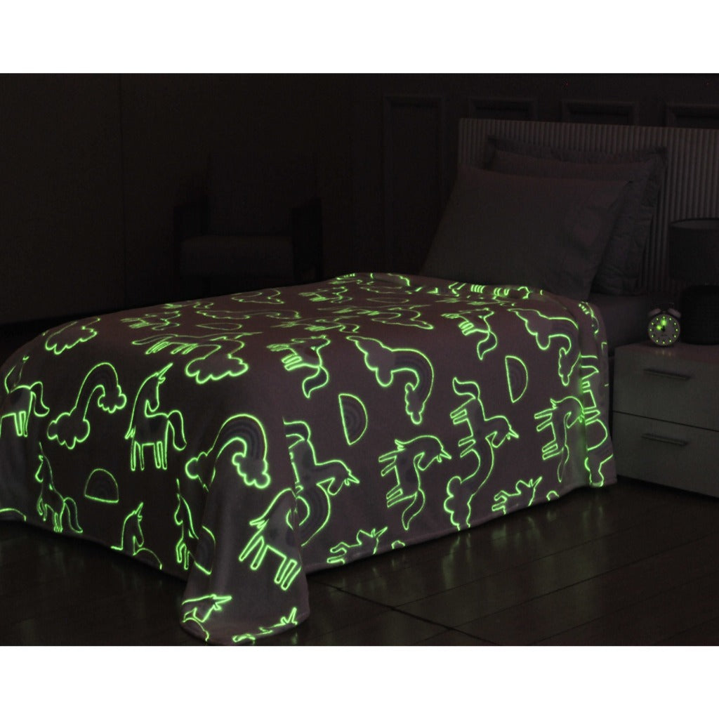 Manta Shine Mágica Fluorescente Solteiro 1,50m x 2,20m – Luminosa que Brilha no Escuro Infantil