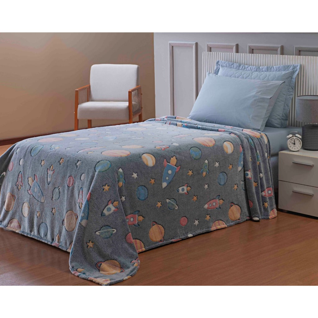 Manta Shine Mágica Fluorescente Solteiro 1,50m x 2,20m – Luminosa que Brilha no Escuro Infantil
