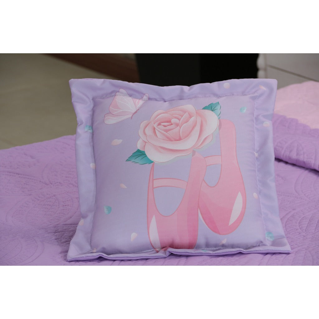 Kit 3 Pçs Cobre Leito Colcha Solteiro Infantil e Juvenil Divina Bailarina Dupla Face Matelassado e Estampa Digital