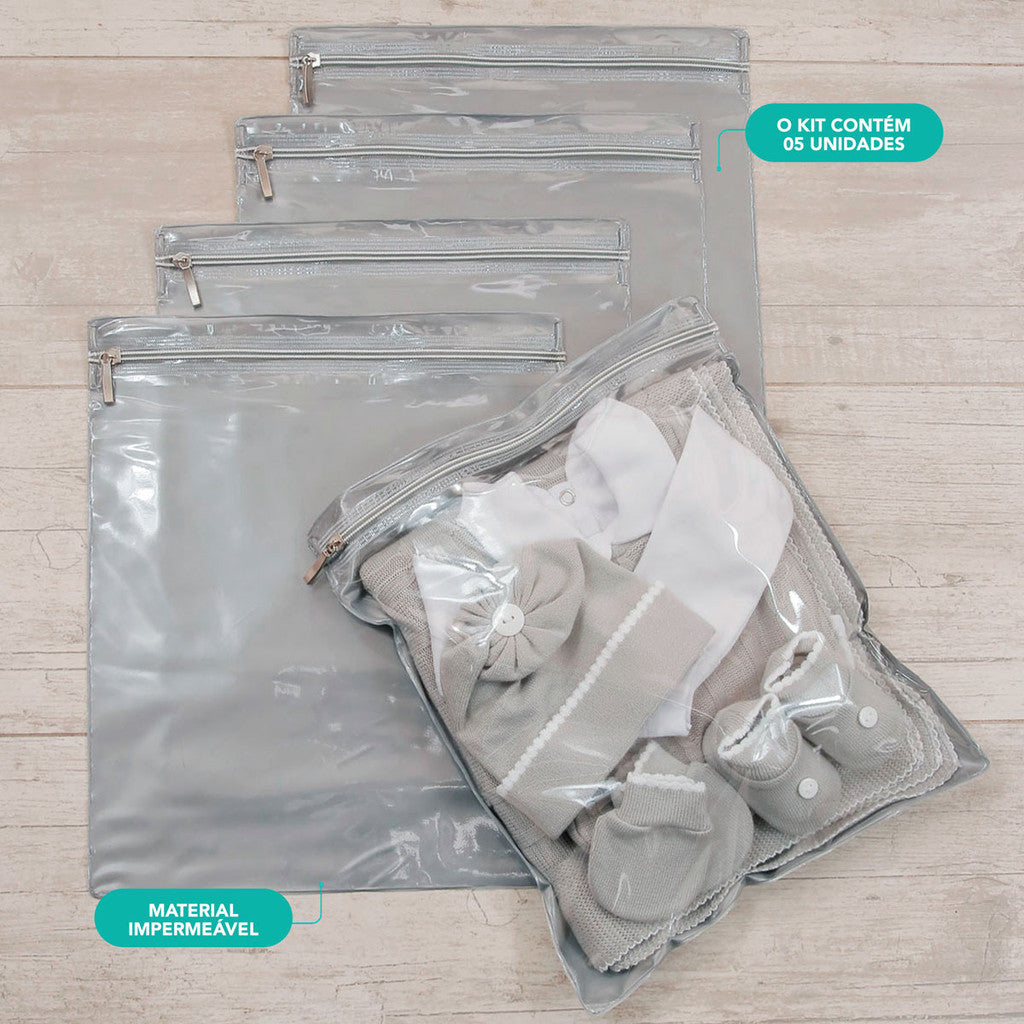 Kit 5 Saquinhos Maternidade Multiuso Organizadores Para Mala Viagens Impermeável